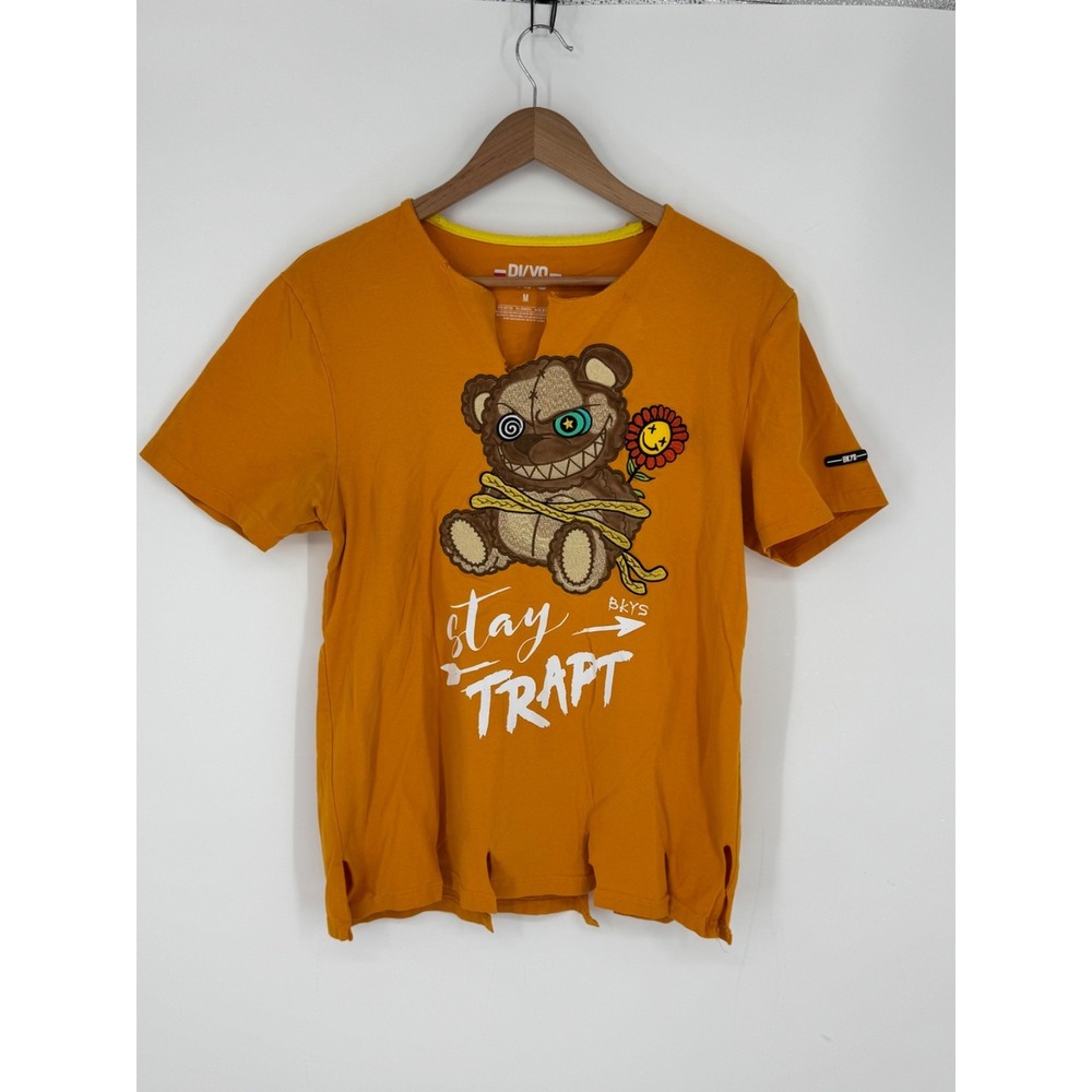 BKYS "Stay Trapt" T-Shirt Adult Size Medium Embroidered Bear Cut Hem & Neck M0
